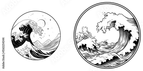 A flat illustration of an ocean wave twirl can be used for various design purposes, including decoration, websites, web, mobile apps, printing, banners, logos, and posters