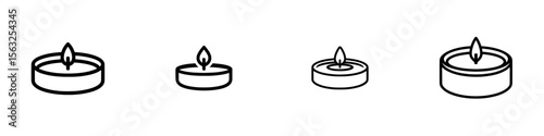 A tealight candle represented as a modern icon in line style, suitable for use on websites, apps, and UI, set against a white background with an editable stroke, forming a contemporary illustration