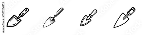 The trowel icon has a modern design, accompanied by an illustration of a putty knife as a sign, which can also serve as a spatula symbol or logo