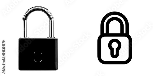 Steel Metal Keyhole Padlock Black White Silhouette Symbol Icon Sign Graphic Clipart Artwork Illustration Pictogram Modern Chain Lock Icon