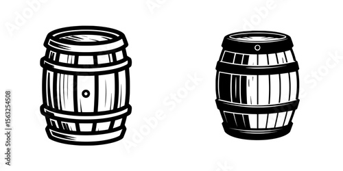 The icon of a wooden barrel, the icon of a wine barrel, a flat modern sign of a barrel, a sign of a wine barrel, and a UX UI icon
