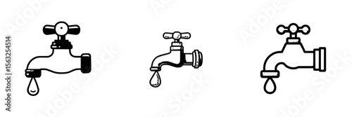 A modern water tap icon is depicted in a flat style, also referred to as a faucet modern icon, shown as a blue illustration isolated on a white background