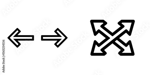 A modern symbol of two arrows isolated on a white background represents a two-way road icon and a branching arrow sign