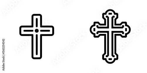 Christianity's iconic cross is now a flat sign design, used as a symbol of religion in a pictogram, suitable for UX and UI icons