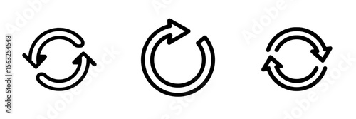 Icon of a rotating arrow in line style, representing sync arrows, used for exchange, conversion, and cyclic processes, symbolizing recurrence, flip, and reverse in a simple black design suitable for