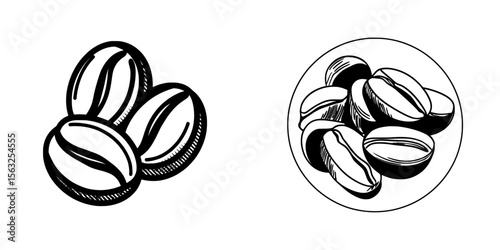 The illustration features a solid coffee bean icon on a completely transparent background