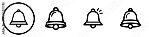 Modern outline icon of a notification bell for web design, isolated on a white background