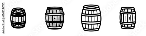 The wooden barrel is a modern icon, also represented as a wine barrel icon, and is often depicted in a flat sign design as a wine barrel symbol or pictogram used in UX UI icon
