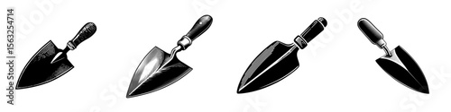 A silhouette and line trowel icon set against a white background
