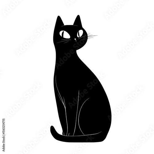 The image of a cat in a black silhouette, characteristic of a domestic pet, serves as a profile for potential use on printed materials, greeting cards, and adhesive stickers, created in modern