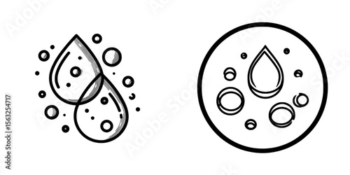 Circles of oxygen and droplets, a modern linear icon representing Dissolved Oxygen DO in a liquid, depicted as a water quality blue pictogram with thin lines isolated on a transparent background