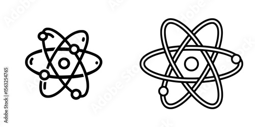 The icon is a modern representation of an atom, with a simple outline illustration on a white background, highlighting the atom's core and electron orbits as a source of nuclear energy, commonly used