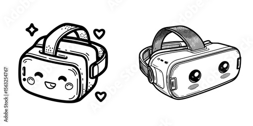 Modern illustration of a virtual reality headset icon with black outlines in augmented reality