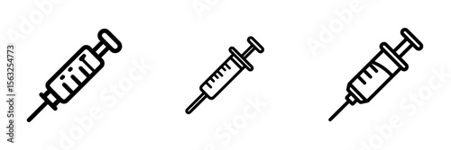 A syringe with medicine line icon is available in white and black colors, part of a collection for web, mobile apps, and UI