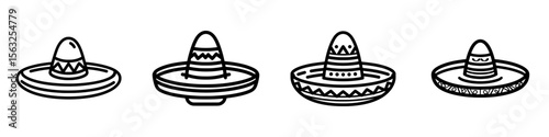 Mexican hat symbol in a line style available in white and black hues, part of a modern icon set for digital use
