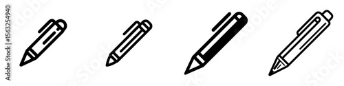 A modern illustration of a touch screen stylus glyph icon is shown isolated on a white background