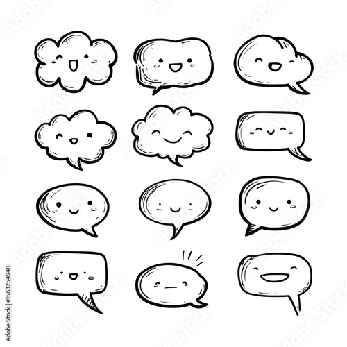 Flat icon of speech bubbles with thin line signs suitable for chat symbols in logo design, visit cards, and other applications in eps