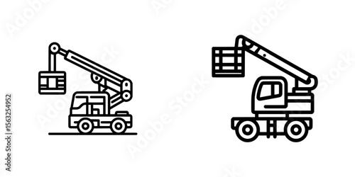 Cherry picker icon and safety hoist crane symbol as a modern line illustration for UI web design and presentation purposes