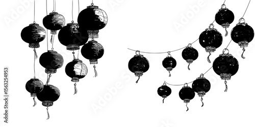Red lantern garland, an isolated modern illustration template design, is used to decorate for Chinese or Japanese new year