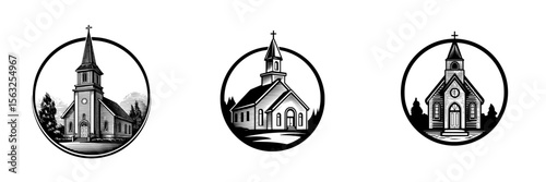 Modern illustration of a church logo in flat style isolated on white background