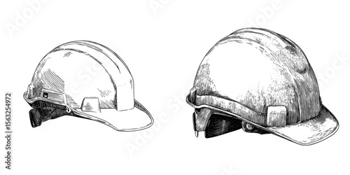 A hand drawn sketch of a Construction safety helmet, representing the concept of protection and safety, depicted as a construction yellow safety helmet, also known as a hard hat, shown in modern