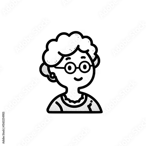 Grandma is depicted in a modern illustration as a minimalist and flat logo design