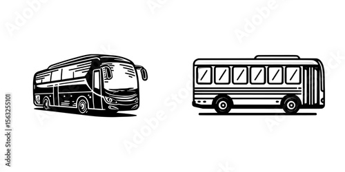 Illustration of a black city bus from the side, icon