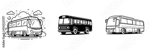 Illustration of a black tour bus from the side, an icon