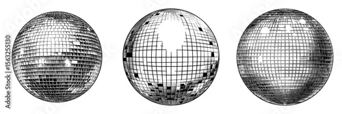 A modern illustration of a disco ball in retro style on a white background for use in banners, cards, flyers, and social media wallpapers