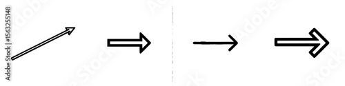 Modern icon featuring a straight long arrow, a right thin line, a black cursor, a horizontal element, and a thick pointer, all isolated on a white background, presented in a simple illustration