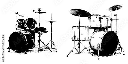 The modern drum is illustrated in a sleek and modern style, with a silhouette of a drum set standing out against a plain white background, all thanks to Generative Ai technology