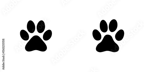 The modern paw print icon is presented in a flat design style as a modern illustration with a black silhouette on a white background