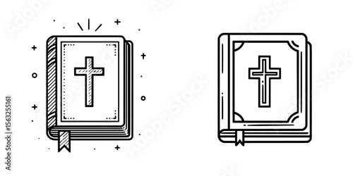 A Bible accompanied by a Christian cross icon, symbolizing a black religious emblem, also representative of a Christian church symbol