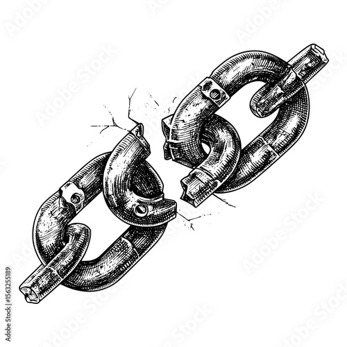 A broken chain serves as a symbol of liberation from slavery, accompanied by link damage