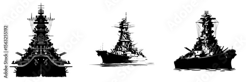 A modern warship silhouette can be used as an icon, symbol, or sign, and the battleship silhouette is also a symbol for military, war, conflict, and patrol