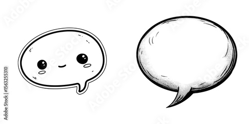 A talk bubble speech icon is depicted as a blank, empty bubble in a modern illustration design element