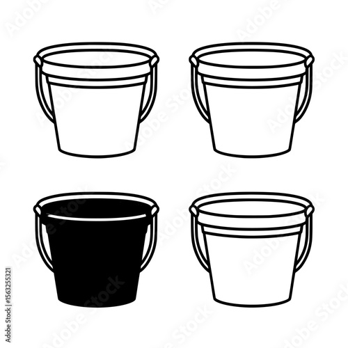 A modern icon represented by a bucket, or bucket icon, is essentially a piece of household equipment, specifically a water bucket with a handle made of plastic, embodying the concept of a bucket