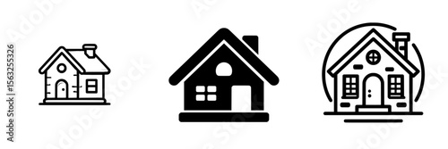 The illustration of a concept flat house is depicted as a simple black icon symbol on a white background, suitable for use as a home button in a website or app with a modern design