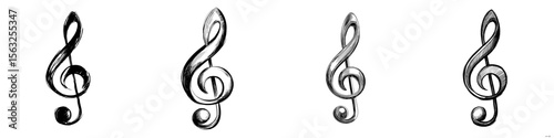 A black music note symbol is depicted, featuring a treble clef isolated on a white background with a hand drawn doodle and thick outline, forming a modern illustration of a treble clef