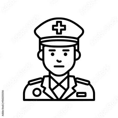 Simple outline style icon representing Emt Paramedic, incorporating elements of Ems, emergency, ambulance, cross, hospital, and medicine, designed as a thin line symbol in a modern, isolated