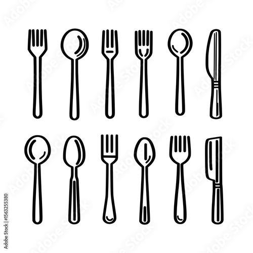 Cutlery icon. Spoon, forks. restaurant business concept, modern illustration’ becomes ‘Modern illustration of cutlery icon, featuring spoon and forks for restaurant business concept