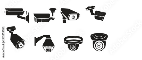 monochrome vector illustrations security video cameras cctv system private control monitoring illustration