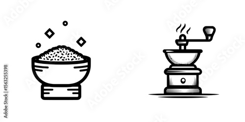Modern illustration of coffee grain grind size and grinding icon