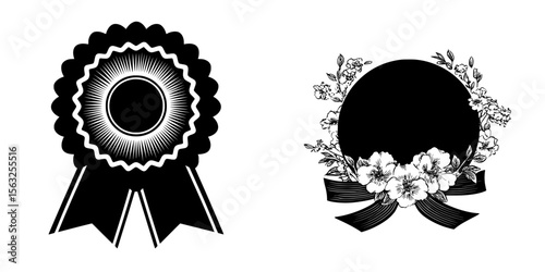 Elevate your website's visual appeal with the elegant Black Ribbon Icon Silhouette Design element
