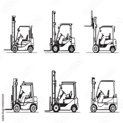 Warehouse forklift equipment sketch in clean vector art