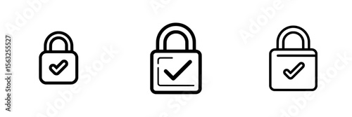 Modern icon representing digital lock with tick sign, featuring editable stroke for customization, symbolizing reliable cyber security and data protection
