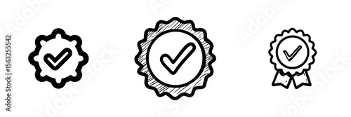 Modern icon representing a verified user with an editable stroke, featuring a blue tick sign and an approved checkmark, symbolizing a certified and original social media account