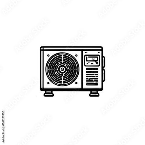 Modern illustration of a cooling electric system machine represented by a heat pump air source shadow icon on the web