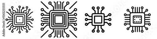 A computer chip icon is provided, related to computer themes, suitable for various applications including websites, apps, and user interfaces, as well as printable materials, in a line icon style