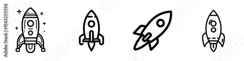 Modern illustration of a rocket ship outline icon with editable stroke, presented in isolation